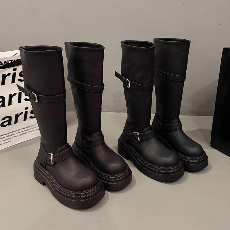 Thick Heel Thick Sole Thin Elastic Boots Boots Women's 2025 New Autumn and Winter Brown Small Tall Knight Boots
