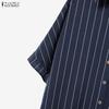 ZANZEA Women Stripe Print Short Sleeve Blouse and Shorts Summer Two Piece Suit Sets