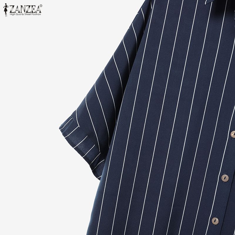 ZANZEA Women Stripe Print Short Sleeve Blouse and Shorts Summer Two Piece Suit Sets