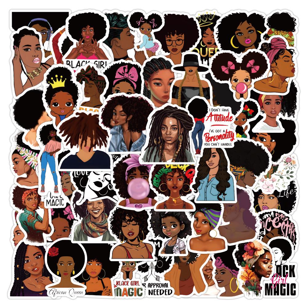 

60 Sheets Black Girl Graffiti Stickers for Luggage, Computers, and Helmets