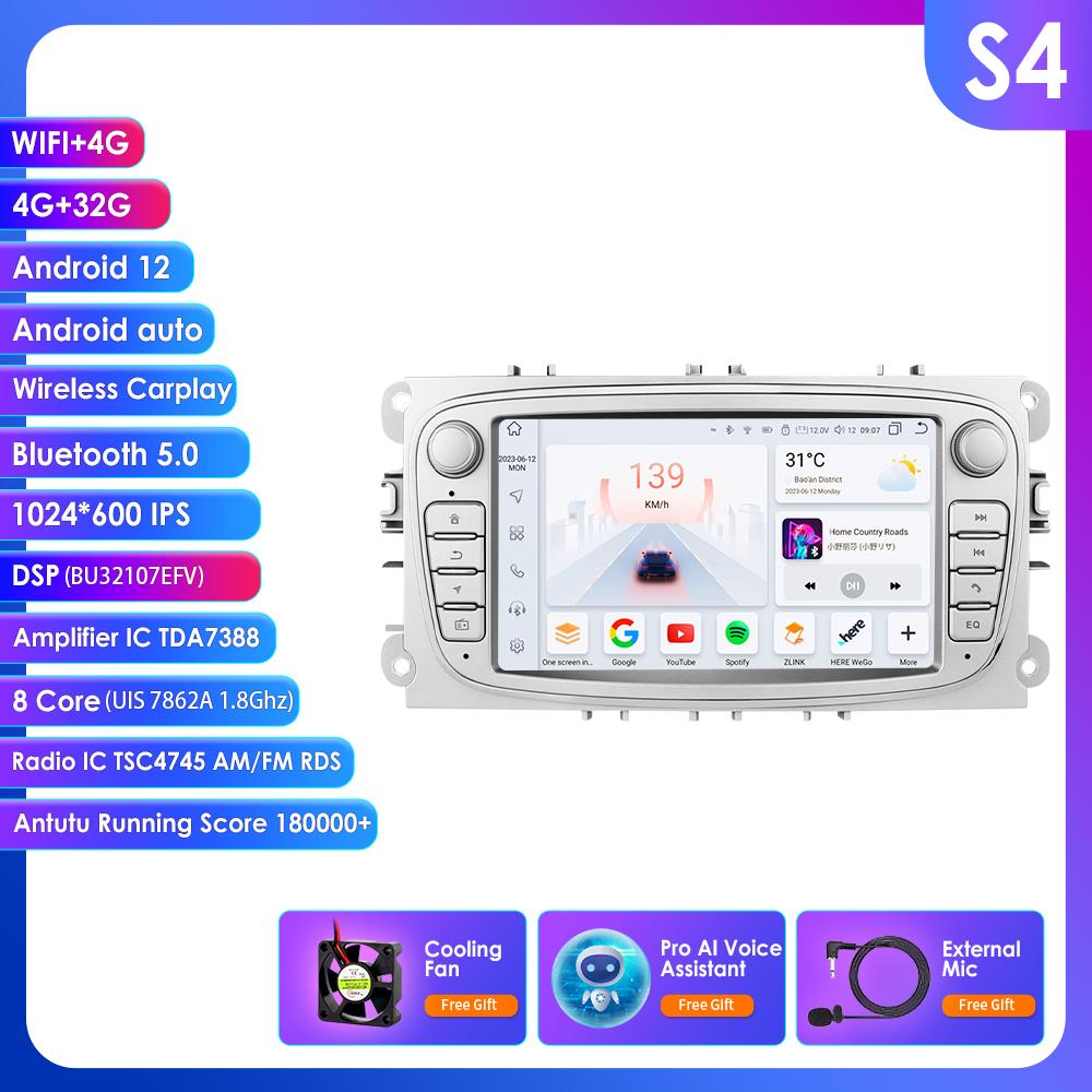 Hizpo For Ford/Focus/S-Max/Mondeo 9/GalaxyC-Max Car Radio Multimedia Video Player Navigation GPS Intelligent  Android 13 NO DVD 2din 2 Din 2.5D USB