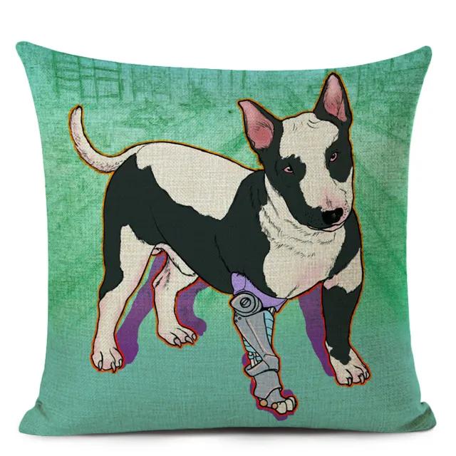 Bull Terrier Cushion Cover Cute Dog Printed Throw Pillows Cover Car Sofa Decorative Pillowcase Home Decor 45x45cm