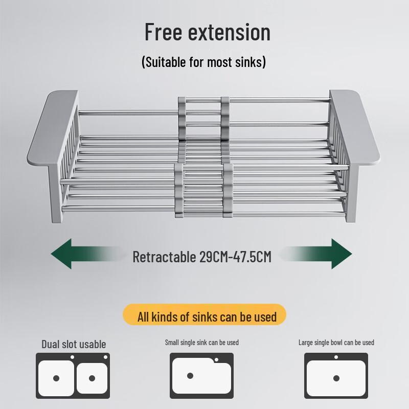 Retractable Stainless Steel Sink Drain Rack and Mat Set