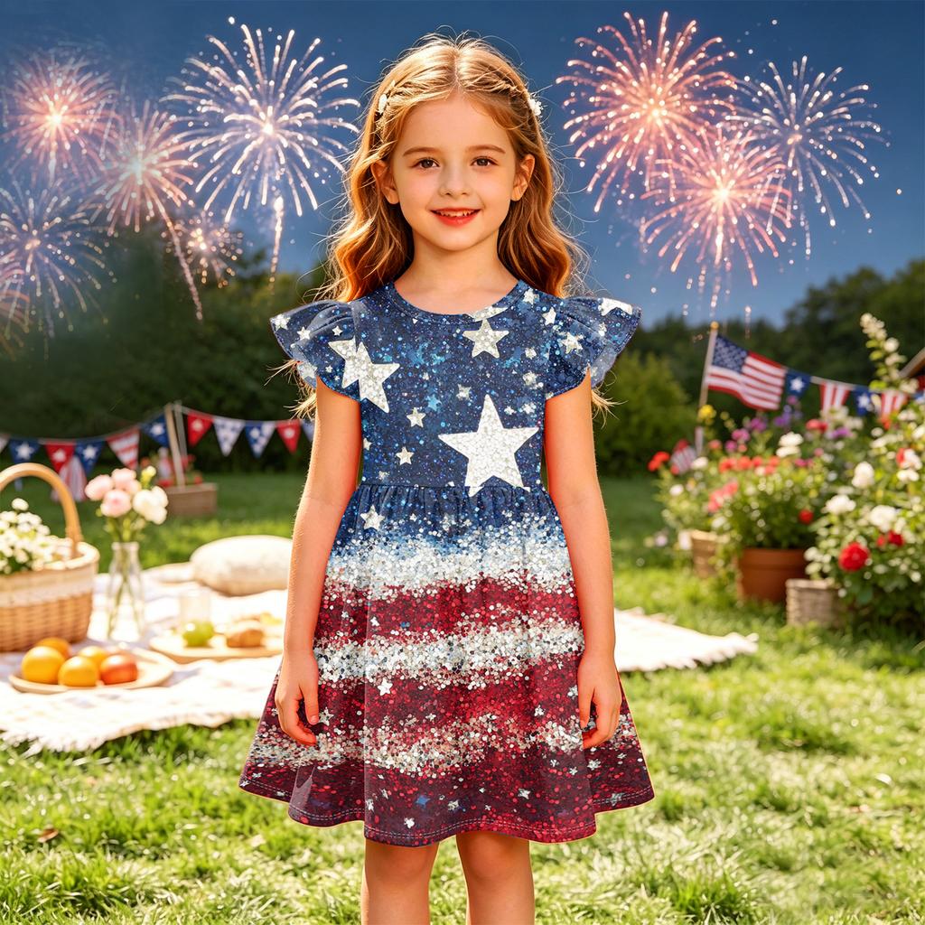 Vestido de Princesa de Verano para Niñas - Vestido Camiseta de Corte A Día de la Independencia