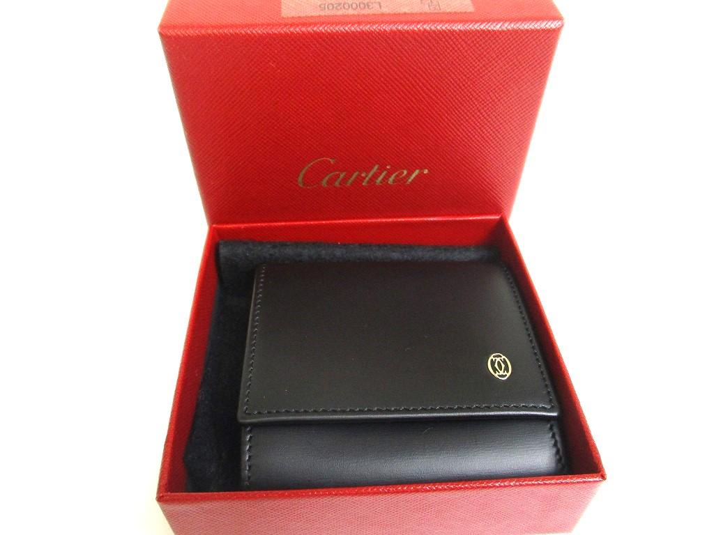 Подлинный кошелек для монет Cartier Pasha de Cartier из черной кожи и серебра H/W #a585, восстановленный