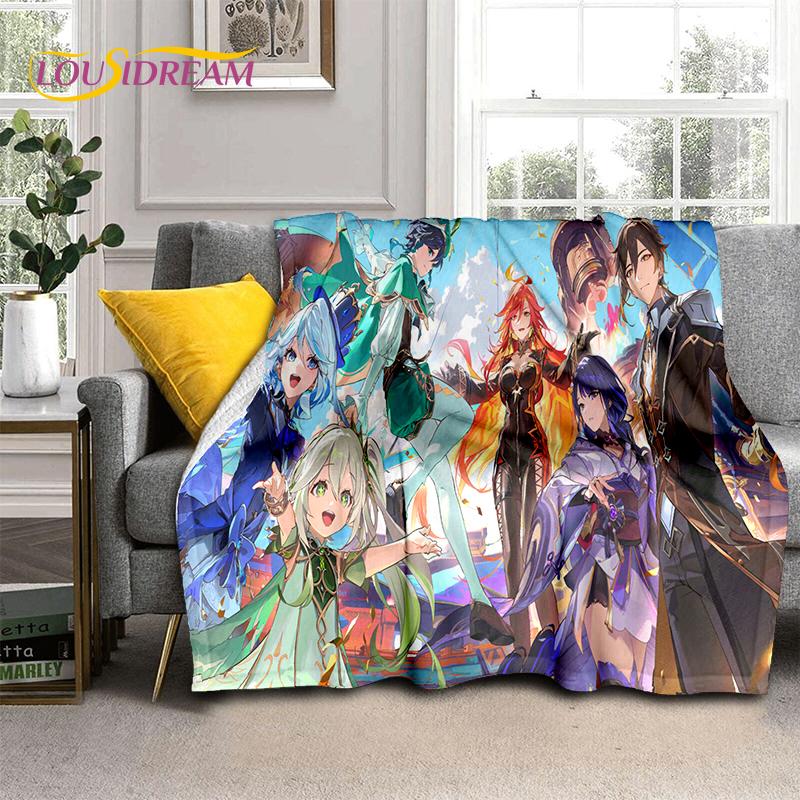 2025 New Cartoon Genshin Impact Character Solo Game Soft Blanket,Soft Throw Blanket for Home Bedroom Bed Sofa Picnic Child Gift