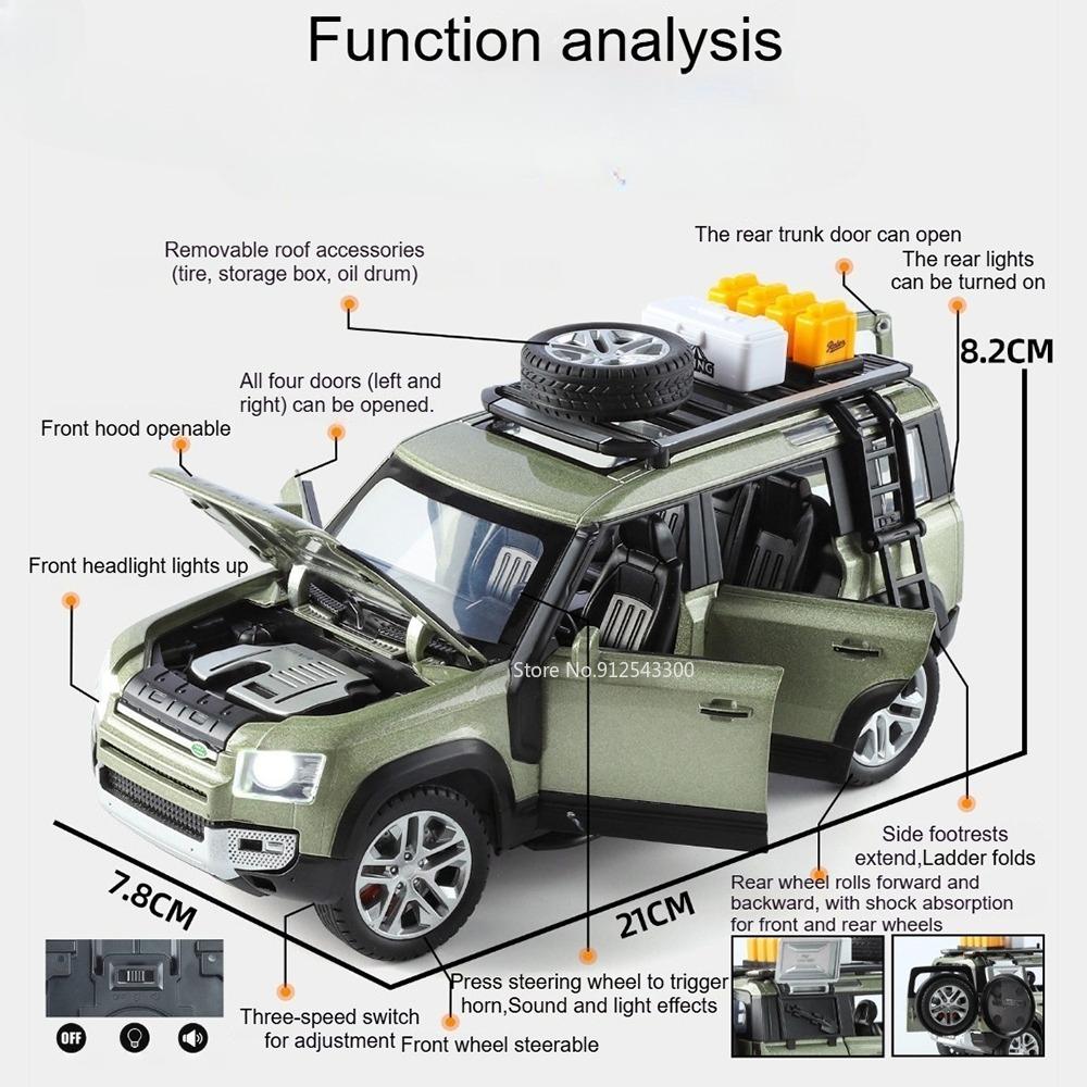 AAYE1 1:24 Scale Land Rover Defender 110 Range Rover Car Model Toy Metal Diecast Shock Absorption Cross-Country Vehicles Boys Presents