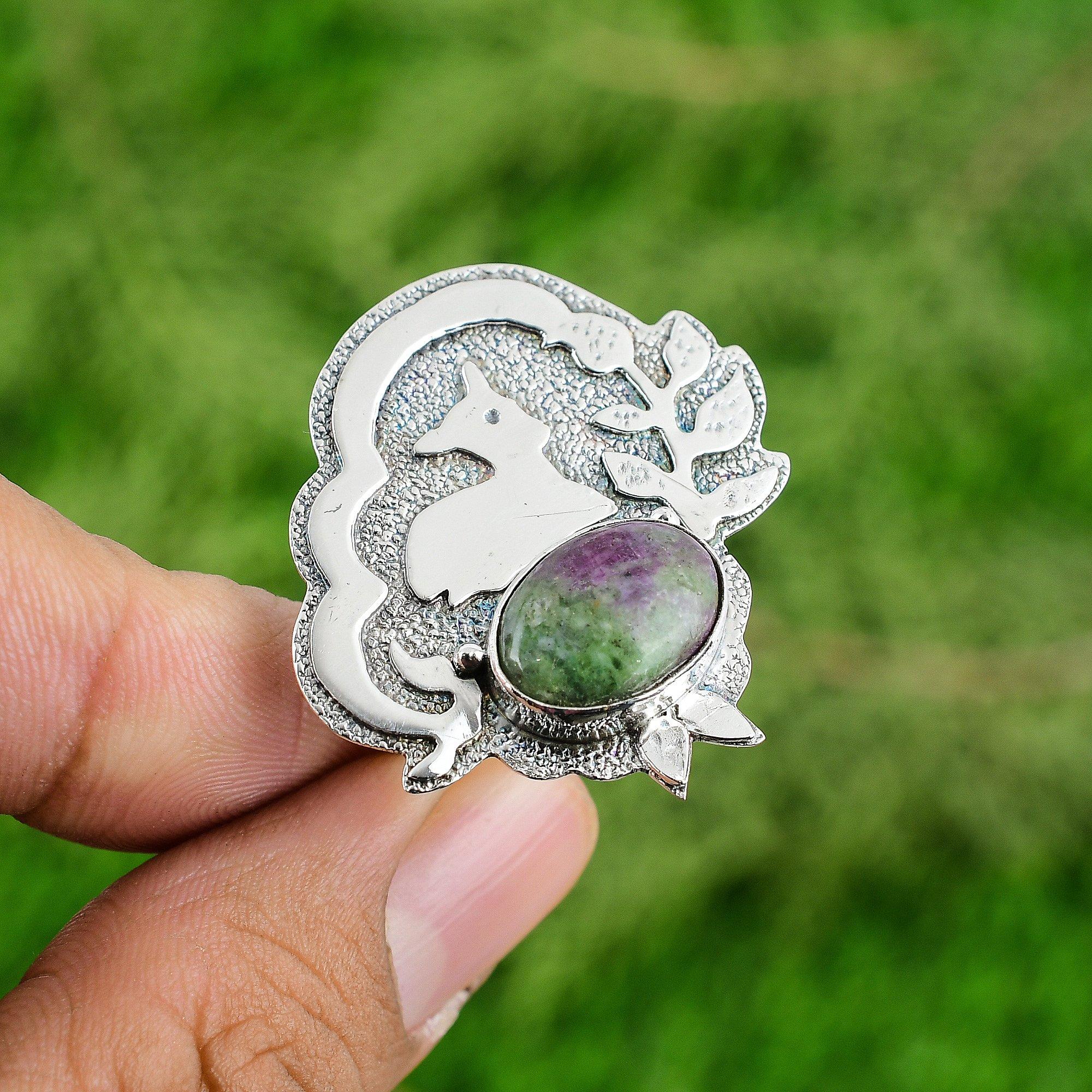 

Mothers day Sale Natural Ruby Zoisite 925 Sterling Silver Promise Solitaire Ring Adjustable