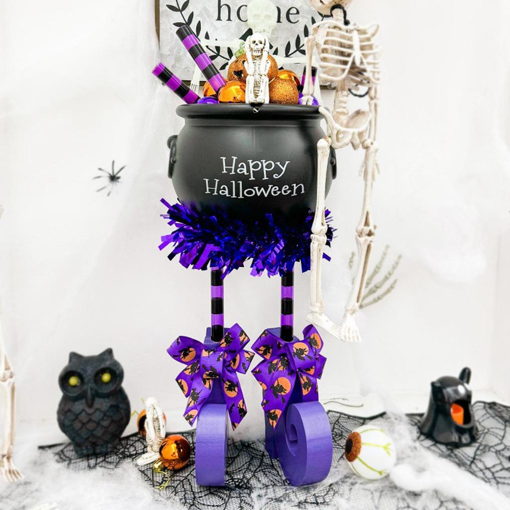 Halloween Decorative Item Props: Witch Candy Jar, Luminous Frame, Large Witch, Black Bucket Set.