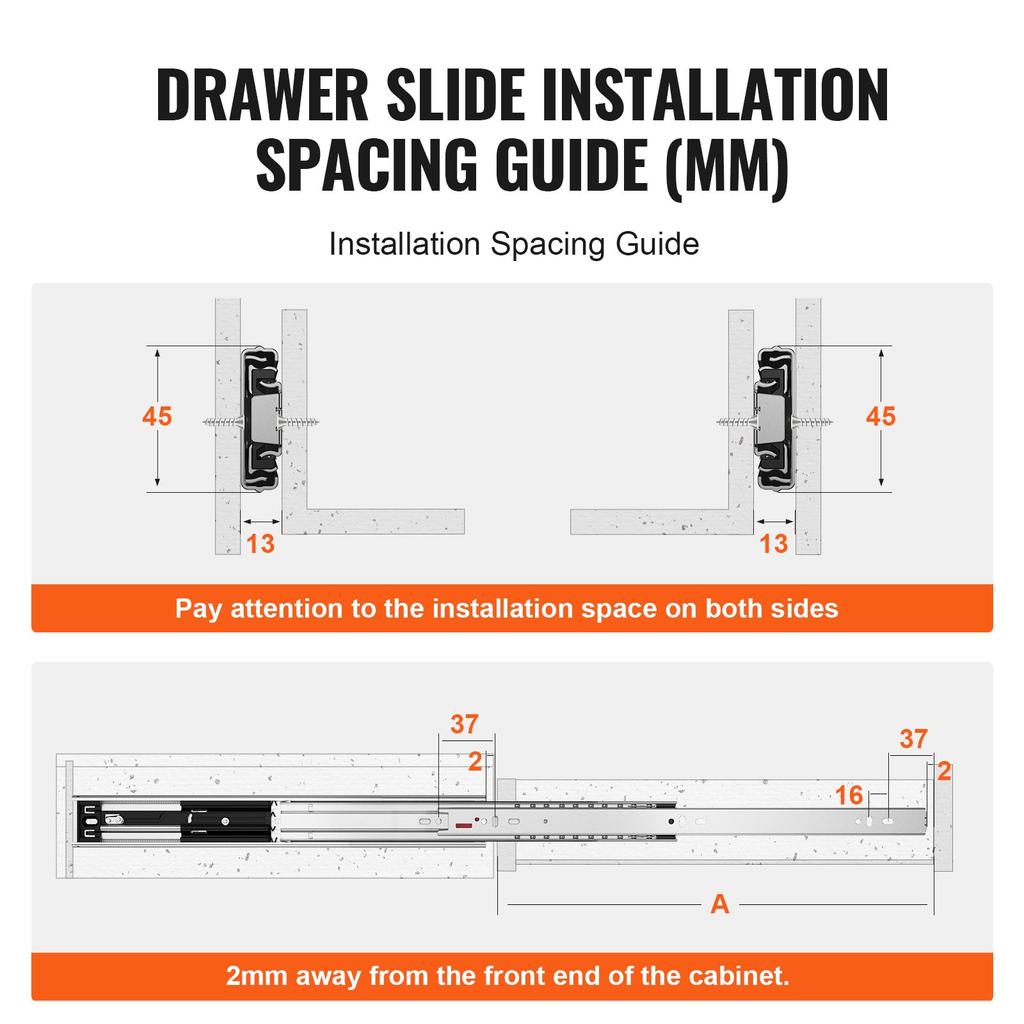 VEVOR 6 Pairs of 355.6mm Drawer Slides Side Mount Rails, Heavy Duty Full Extension Steel Track