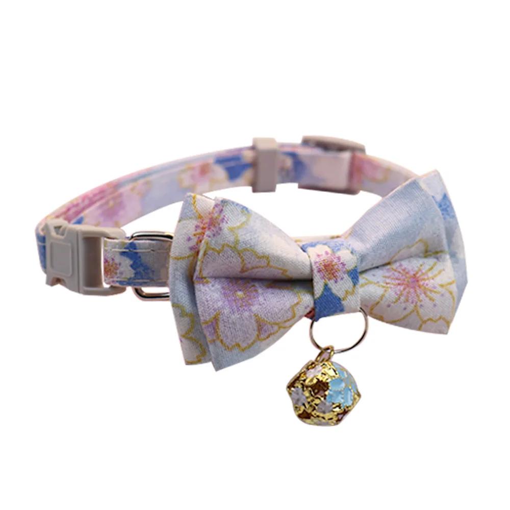 Lattice Bow Pet Cat Collar with Bell Adjustable Pet Collar Bownot Safety Necklace for Puppy Kitten Cat Cute Pattern Pet Supplies