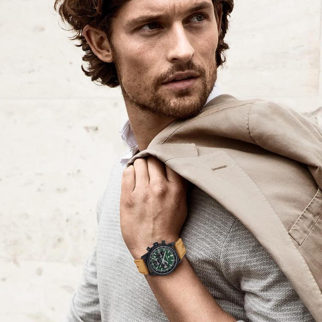 AKNIGHT Natural Leather Easy To Arm Men for Japanese Instruction Manual Men's Watch, Fashionable, Popular, Quartz, Strap, Chronograph, Crystal, See,