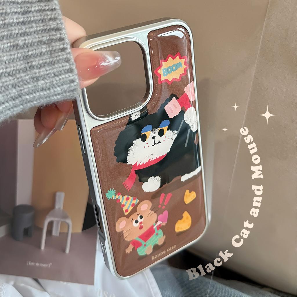 Cheese Cat Suitable for 15pro Max Mobile Phone Case Apple IPhone 16 Electroplated Drip Glue 13 Hard 14 Huawei