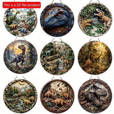 1 pz Segno Rotondo in Legno 2d Piatto Vintage - 20 cm, Arte a Rilievo Imitazione Era dei Dinosauri, Adatto per Casa, Giardino, Garage, Pub, Decorazione per Feste, Regalo