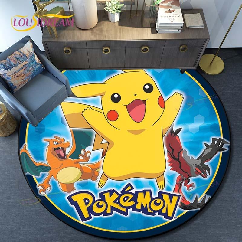 Cartoon Pokemon Round Carpet Fashion Cartoon Pictures Printed Round Area Rugs Parlor Bedroom Floor Mat Anti-slip  Area Rug  Rugs