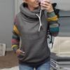 Women's Pullover High-neck Casual Long-sleeved Retro Color-blocking Hooded  Top