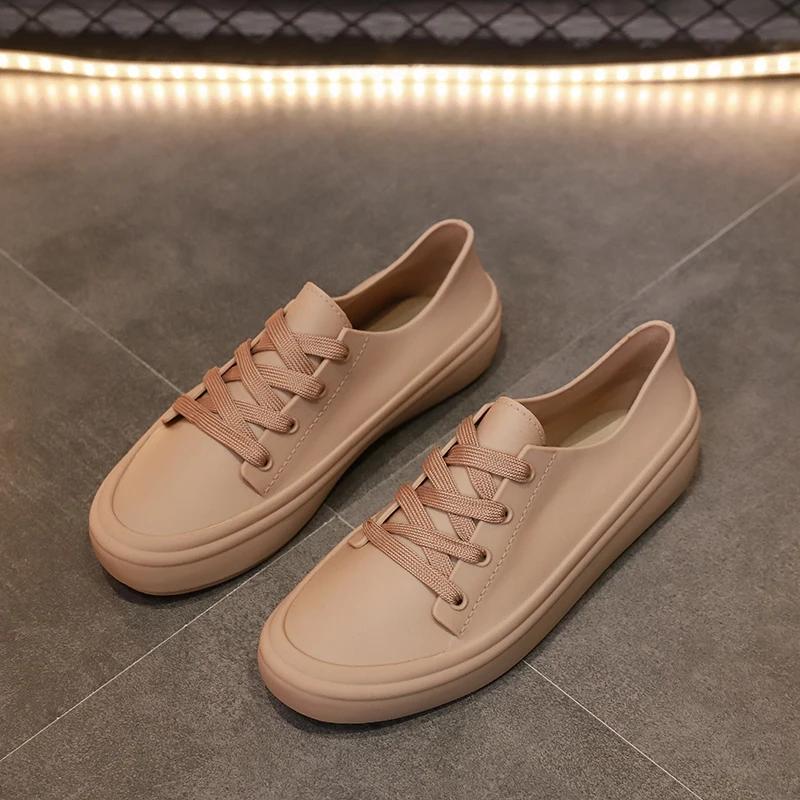 

2026 New PVC Simple Solid Color Women s Shallow Mouth Rain Shoes Fashion Four Seasons Lace Rain Shoes Student Rain Shoes Women 39 коричневий
