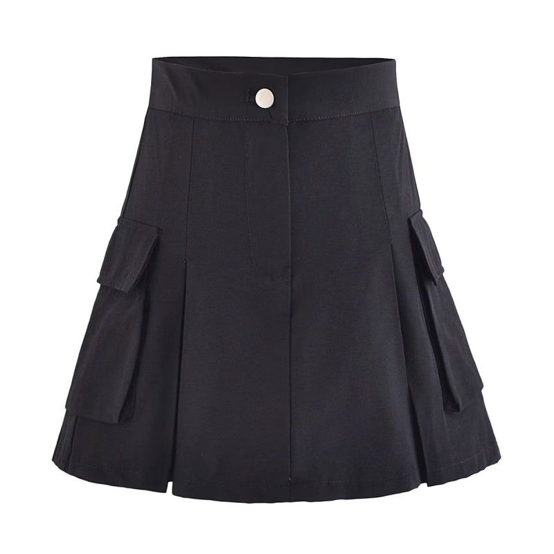 

Preppy Style Minimalist Micro-Elastic Large Pocket High Skirt Black Pocket Skirt(High quality) L