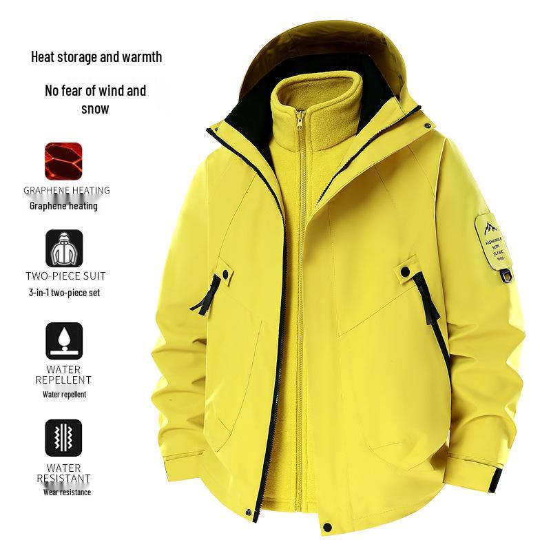 Graphene Black & Gold Lined Two-Piece Windproof Jacket Set for Men & Women - Autumn/Winter Mountaineering & Travel