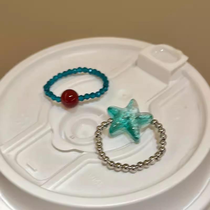 Mint Green Natural Stone Starfish Beaded Ring Women's 2026 New Girlfriend Index Finger Ring Fashion Personality Temperament Ring