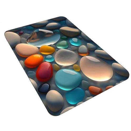 3D Optical Illusion Rug Pebble Stone Visual Illusion Doormat Non-Slip Water Absorbent Floor Mat for Bathroom Bedroom Living Room Entrance Decor