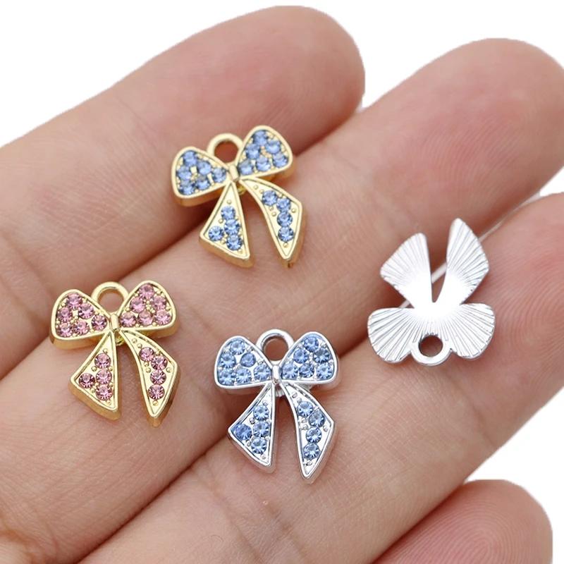 10Pcs Gold Plated Crystal Christmas Bow Charm Pendant For Jewelry Making Earrings Bracelet Necklace Accessories Diy Findings