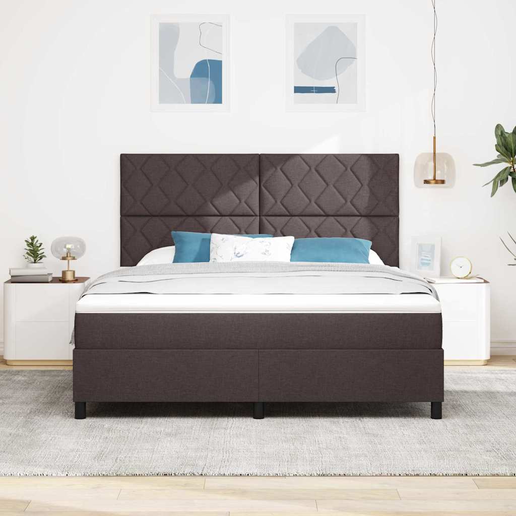 Boxspring Bed with Headboard Dark Brown 180 X 200 Cm Fabric