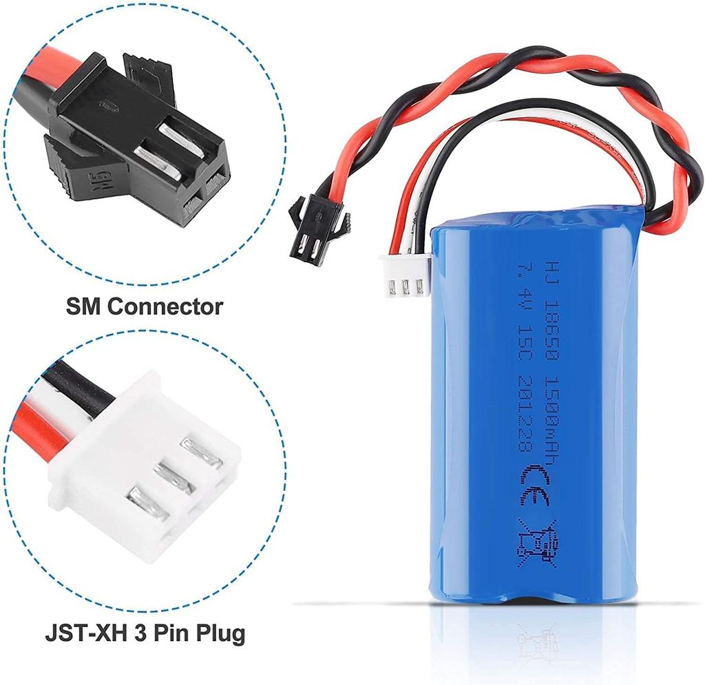 LiPo baterie 1500mAh 7.4V 2S s USB nabíjecím kabelem – Kompatibilní s RC hračkami U12A S033G Q1 H101 – Konektor SM-2P – Dlouhá výdrž