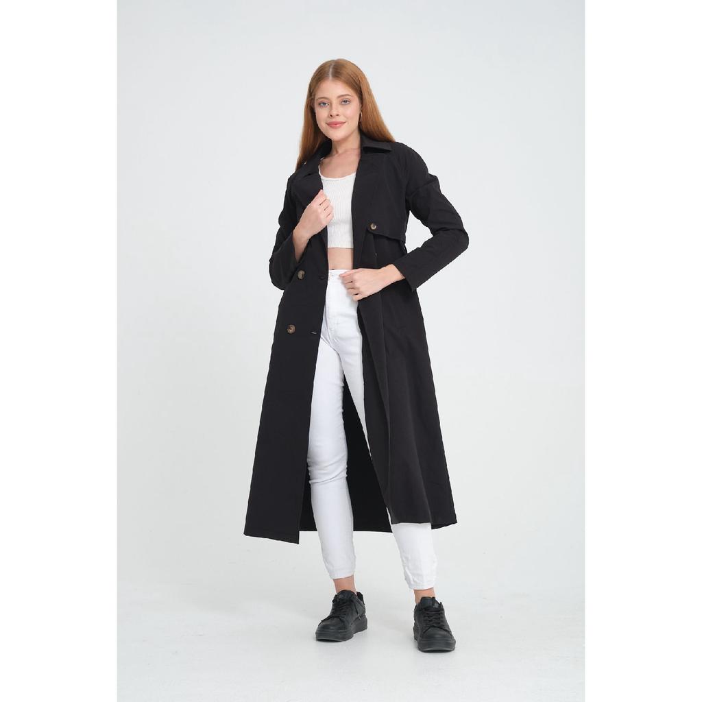 Raglan Sleeve Mid-length Double Breasted Trench Coat (120 Cm) Dark Beige 7558