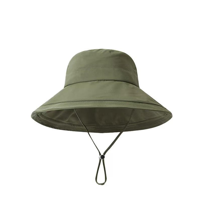 Outdoor solid color drawstring climbing hat casual versatile bucket hat summer big brim quick drying sun hat