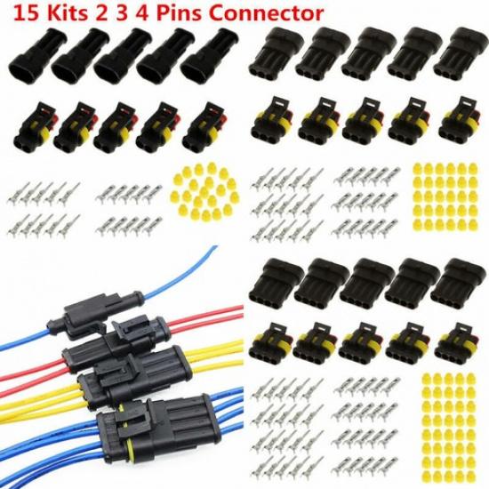 

2 3 4 Pin Waterproof Electrical Wire Connector Car Truck Terminal Plug 15 Sets