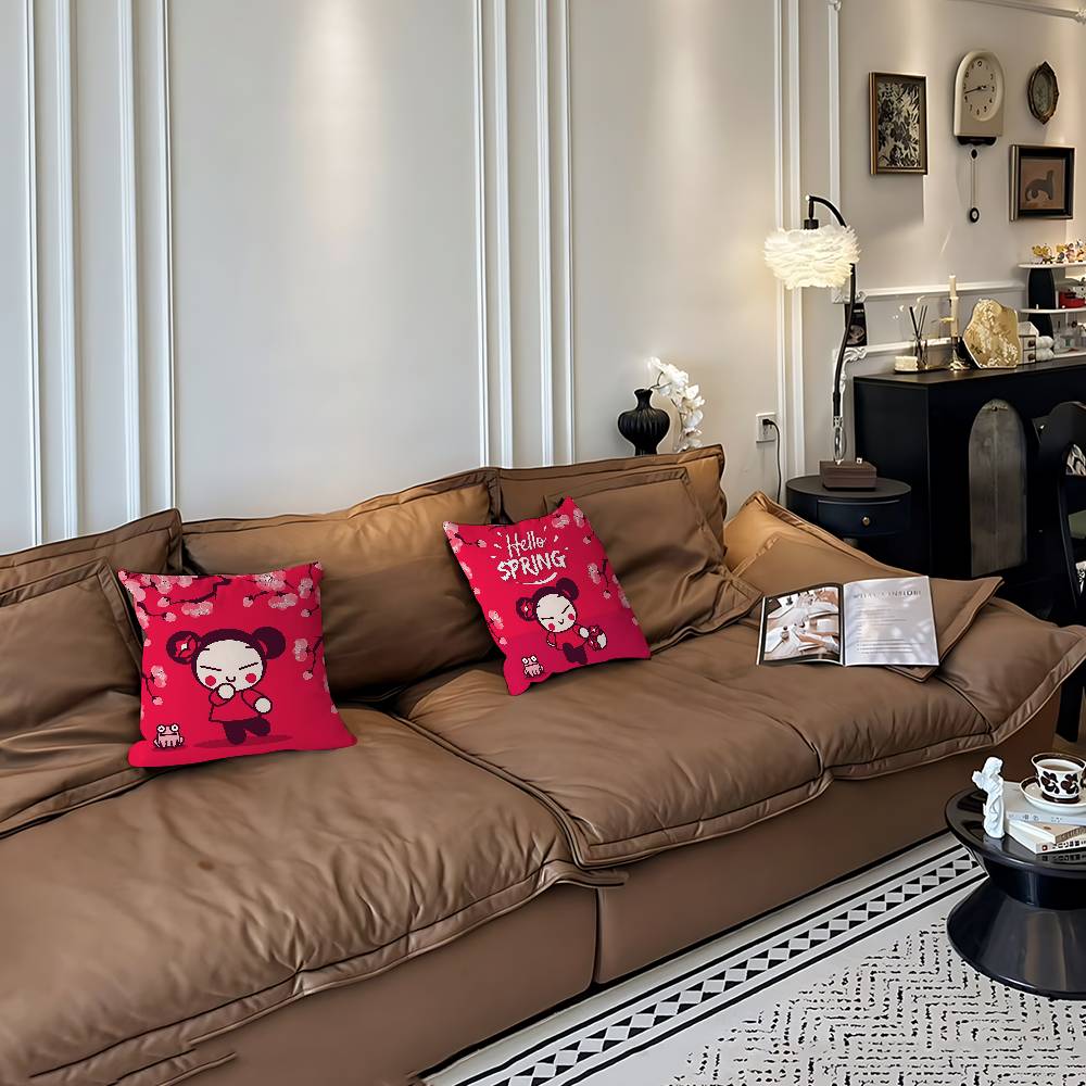 Kreskówkowy P-Pucca-Garu Poszewka na poduszkę Zdejmowana Zmywalna Poszewka na poduszkę – Miękki len na każdą porę roku