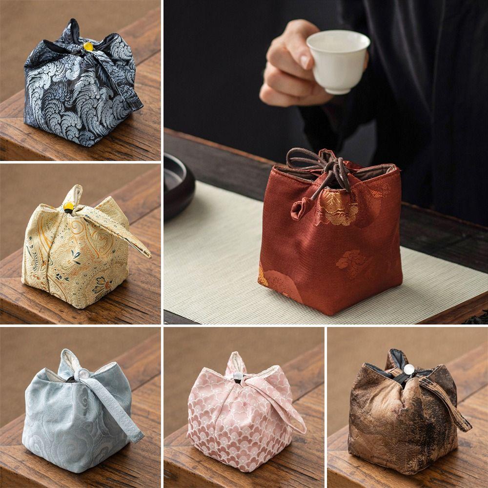 Multi-functional Brocade Tea Set Storage Bag Thickened Embroidered Teapot Storage Bag Chinese Style Bag Vintage Style