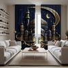 Set Of 2 Islamic Architecture Curtains Golden Star Moon Print Polyester Living Room Bedroom Light Blocking Made Area Window Treatment