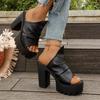 Damen Plateau-Slipper mit klobigem Absatz, Runde Zehenpartie, Einfarbige, Übergröße, Freizeit-Sandalen