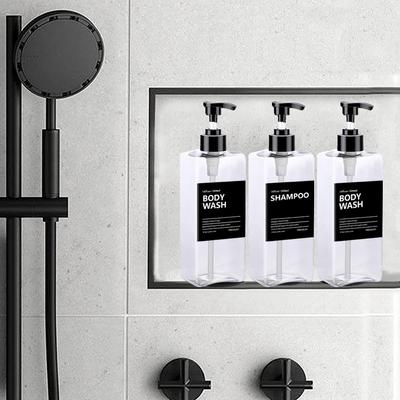 3 τεμ. 500ml Άδεια μπουκάλια λοσιόν με ετικέτες Τετράγωνη αντλία φιάλη δοσομετρητή Body wash Δοχεία σαπουνιού και σαπουνιού πιάτων