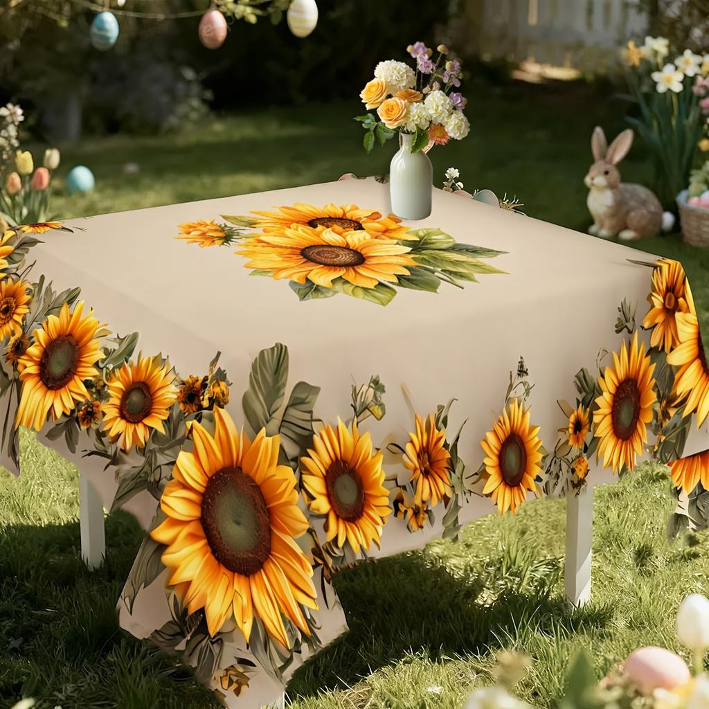 Tablecloth 2D Flat  Spring Summer Yellow Sunflower Print TableclothTerrace Indoor Outdoor Deco