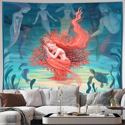 Ocean Mermaid Wall Tapestry Vintage Sea Wave Backdrop Nature Home Decor Bedroom Living Room Aesthetic Room Decor Gift