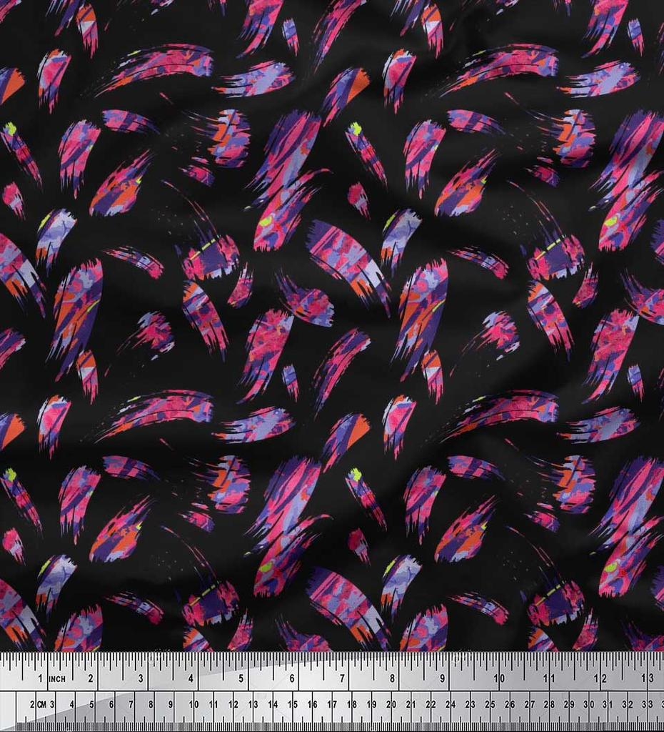 Soimoi Japan Crepe Satin Fabric Brush Stroke Abstract Print Fabric by Metre 42 Inch