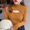 2022 Autumn Winter New Women Fashion Hollow Out High Neck Solid ColorLong Sleeve KnitSweater For Ladies Slim  Knitted Pullovers