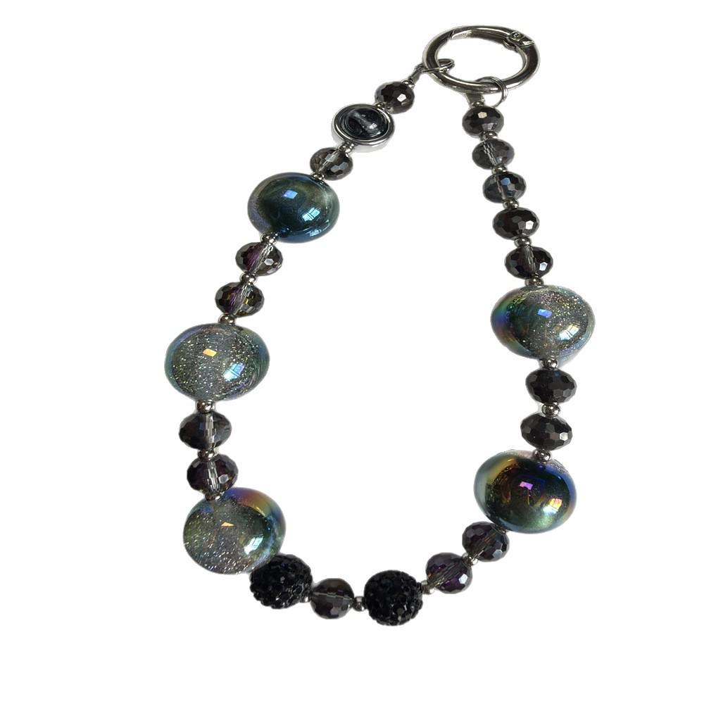 Luxe Glitter Crystal Bead Rhinestone Ball Phone Wrist Chain & Keychain Pendant