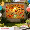 1 Piece of 2D Flat Persimmon Tree and Autumn Leaves Background Fabric Made of Polyester Suitable for Home Garden and Studio.