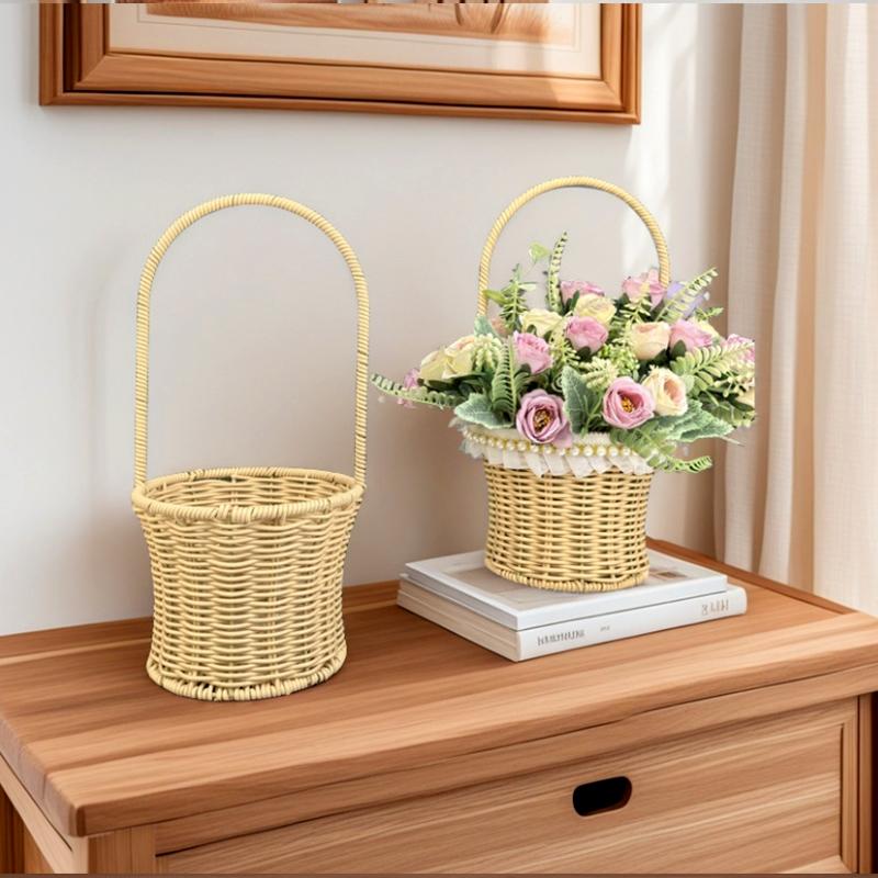 1Pc Weaving Simplicity Hat Basket Countryside Handheld Modern Photography Props Manual Flower Basket