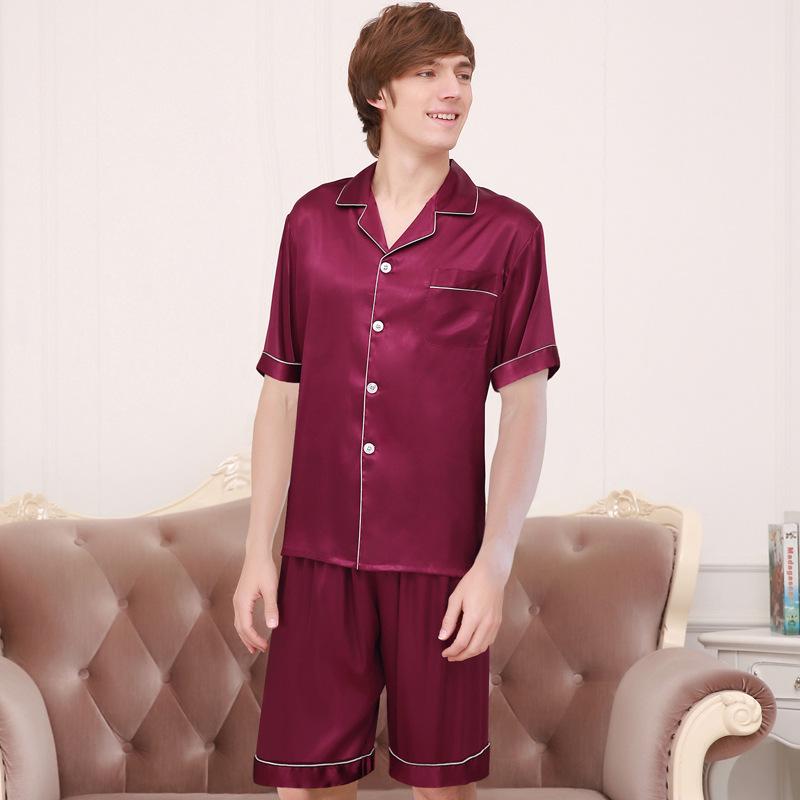 Silk Couple Pajamas Set: Ice Silk, Short Sleeve, Plus Size for Men & Women, Spring/Autumn