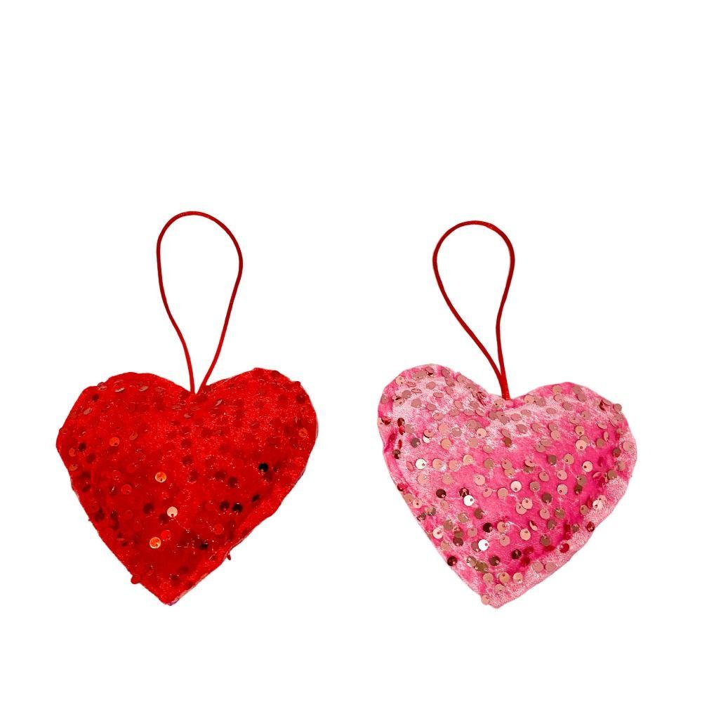 2pcs Elegant Glitter Heart Shaped Pendant with Hanging Rope Vivid Sequin Decorative Supplies Pink Red Handmade Love Key Ring