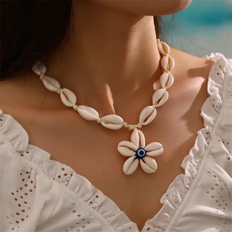 JMXD-Fashion Exaggerated Necklace Shell Pendant Summer Vacation Necklace Women's Beach Wind Handmade Shell Woven Necklace