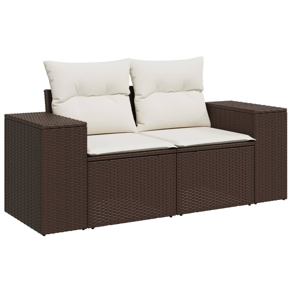 Vidaxl Sofa Ogrodowa Z Poduszkami, 2-Osobowa, Brązowa, Polirattan