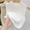 Dámské pletené vestové topy Slim Fit Polovysoký límec Bez rukávů Jednobarevná elastická pletená halenka Denní nošení