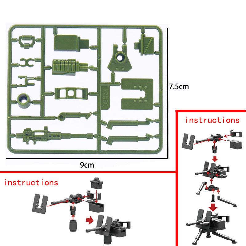 Blocuri de construcție militare din Al Doilea Război Mondial, figurine soldați, arme, echipamente, accesorii, Gatling M2 mitralieră grea, RPG, MOC, cărămizi mini