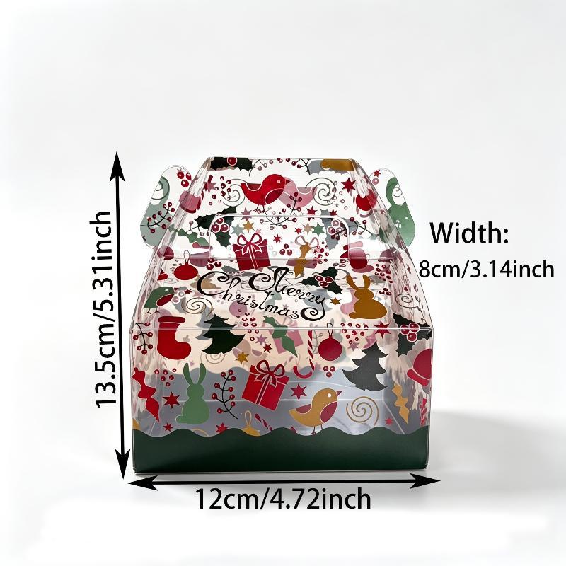 10 Stück Weihnachten Transparente Geschenkboxen mit Griffen, Party Geschenkverpackungsboxen, Leere Geschenkboxen bedruckt mit „Frohe Weihnachten“